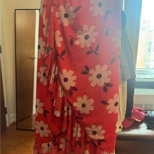 Floral Red and White Midi Skirt